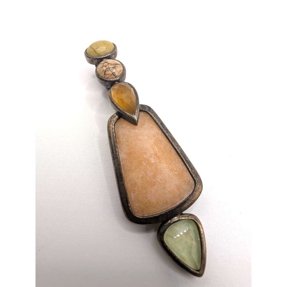 Whitney Kelly WK 925 Sterling Silver Multi Gemstone Pendant Modernist 2.5"
